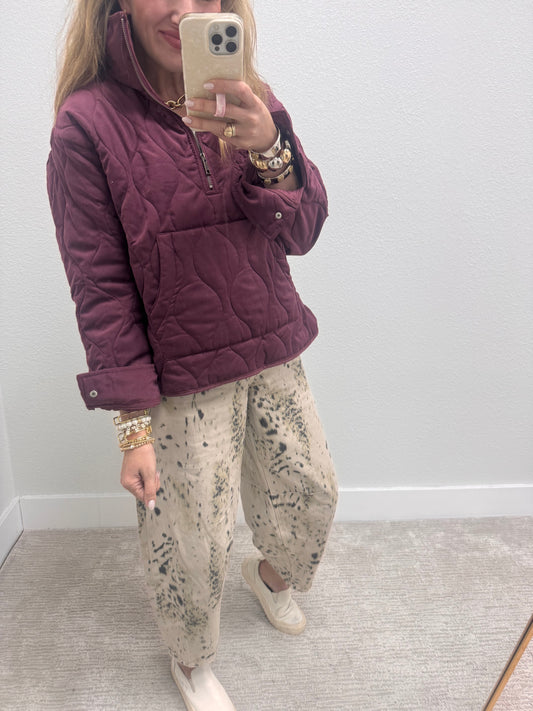 Dark Cherry Half Zip High Neck Pullover