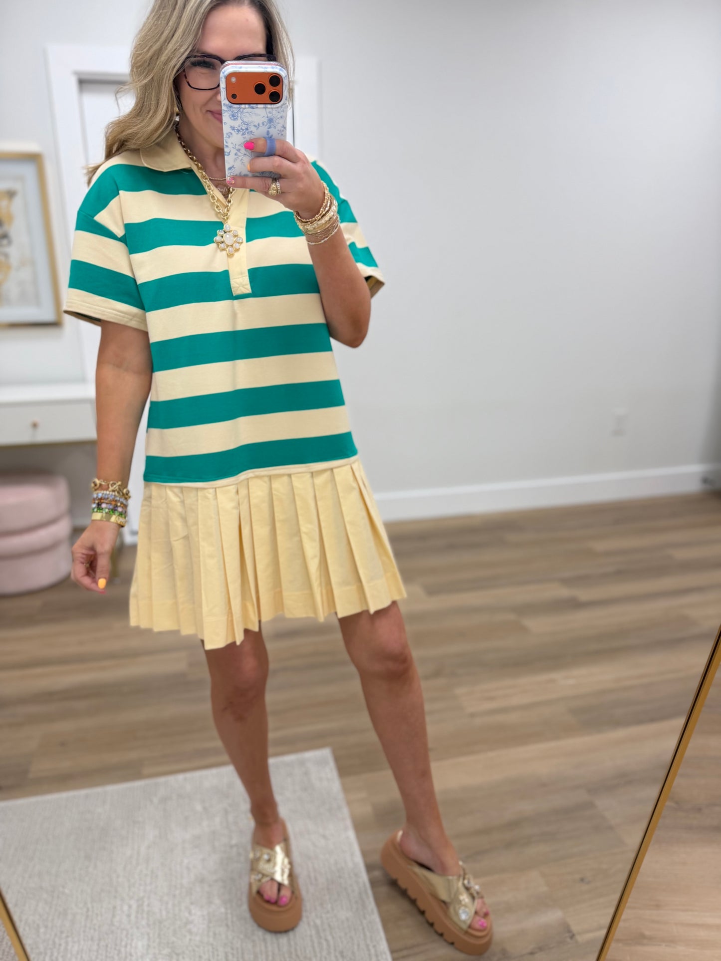 Jade/Cream Striped Dress