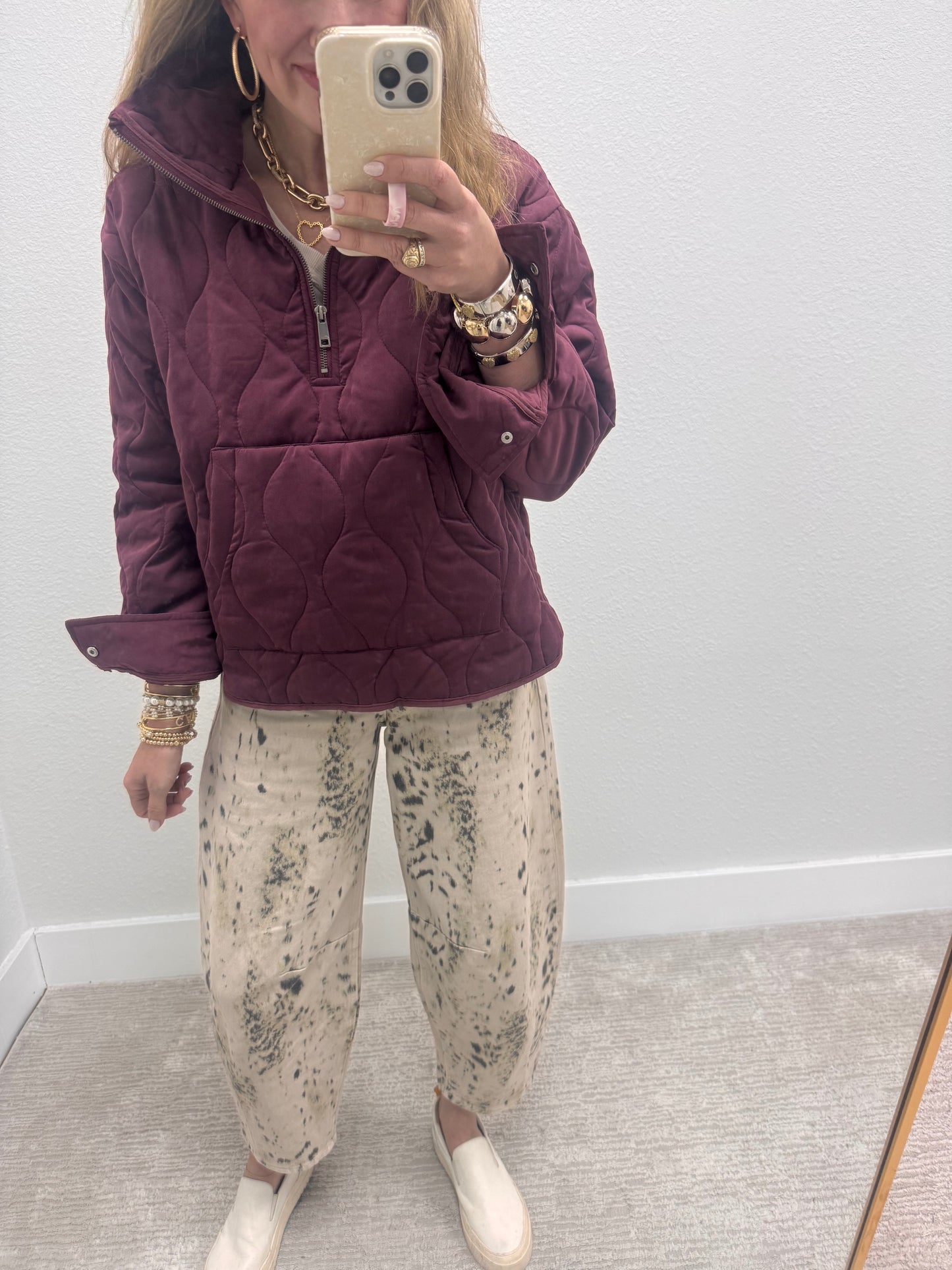 Dark Cherry Half Zip High Neck Pullover