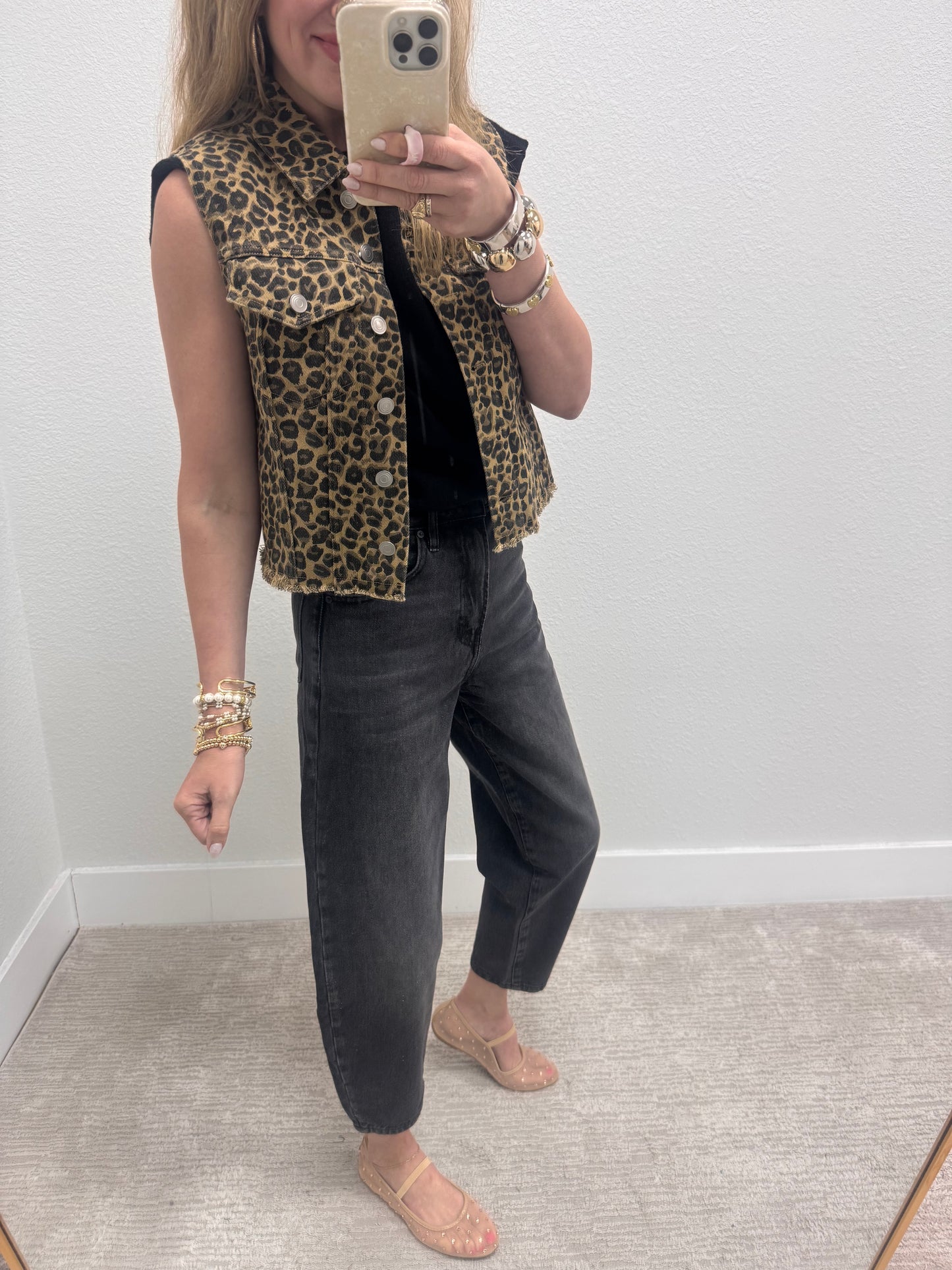 Beige Mix Leopard Printed Collared Casual Vest