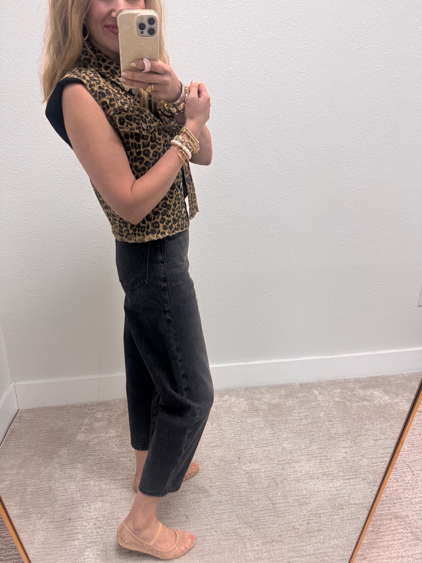 Beige Mix Leopard Printed Collared Casual Vest