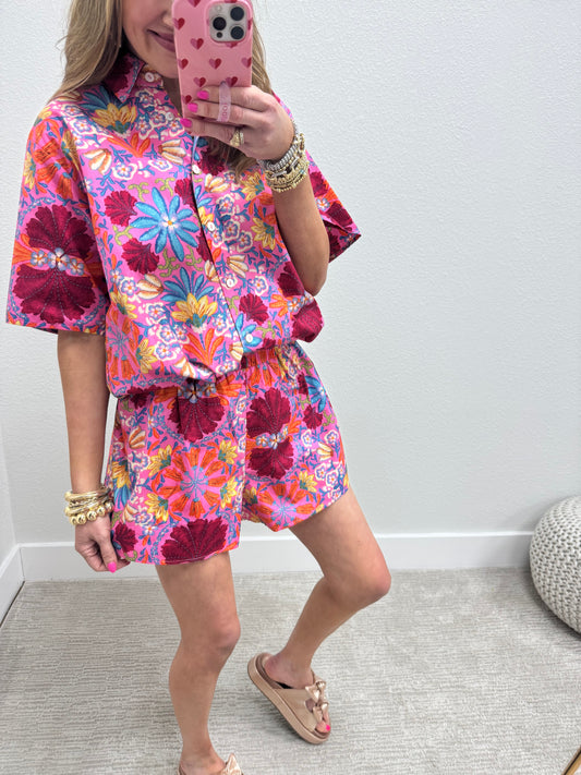 Pink Floral Two Piece Short Set