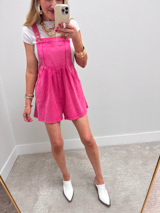 Pink Washed Romper with Button adjustable straps