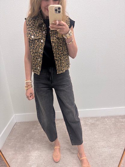 Beige Mix Leopard Printed Collared Casual Vest FS