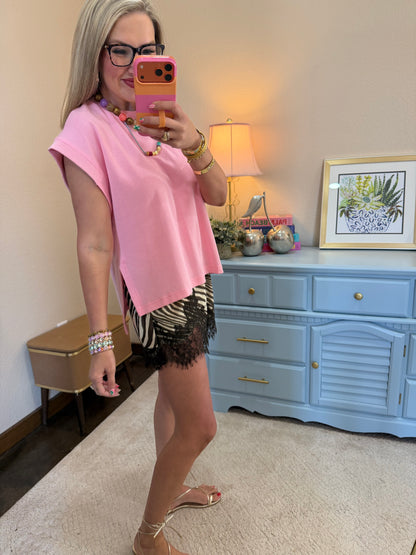 Zebra Print Lace Trim Shorts Cream & Brown