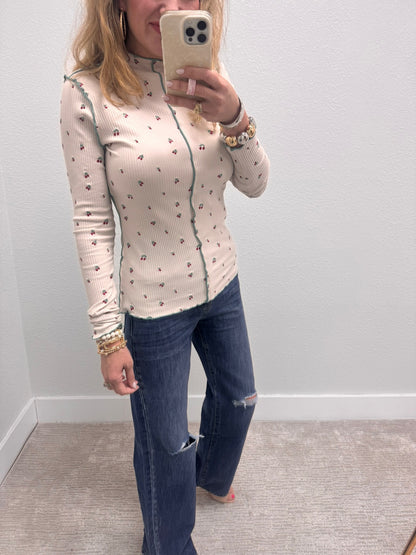 Ecru Cherry Print Thermal Top