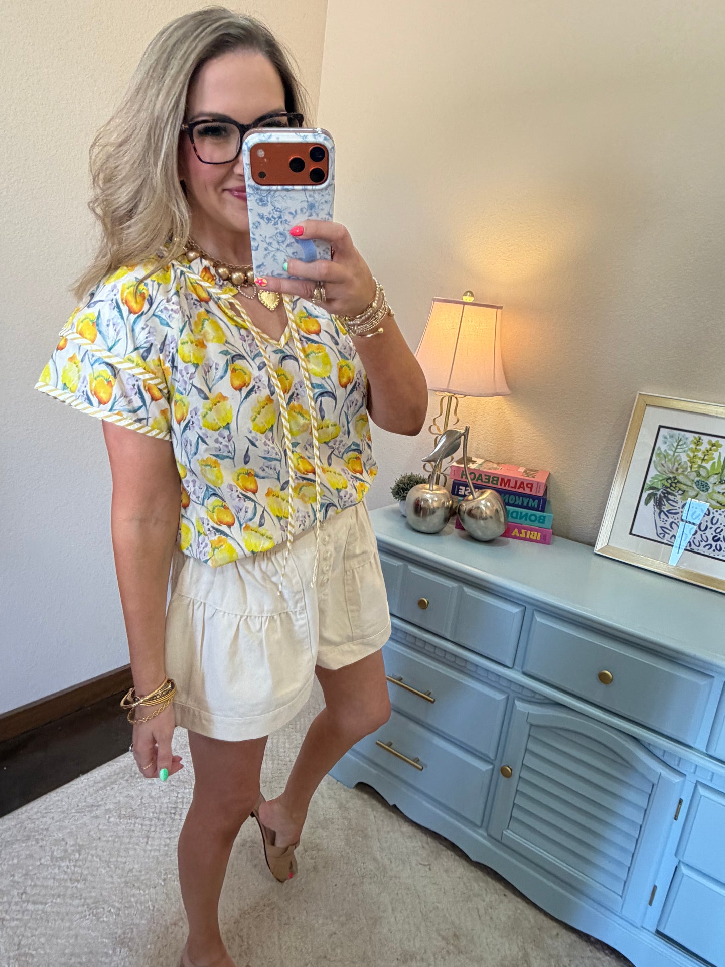 Cream High Waist Ruffle Shorts
