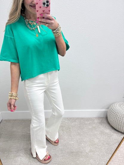 Kelly Green Washed Cropped Boxy Short Sleeve FS