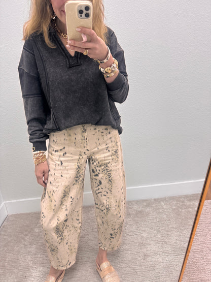 Black Mineral Washed French Terry Knit Top