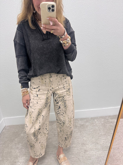 Black Mineral Washed French Terry Knit Top