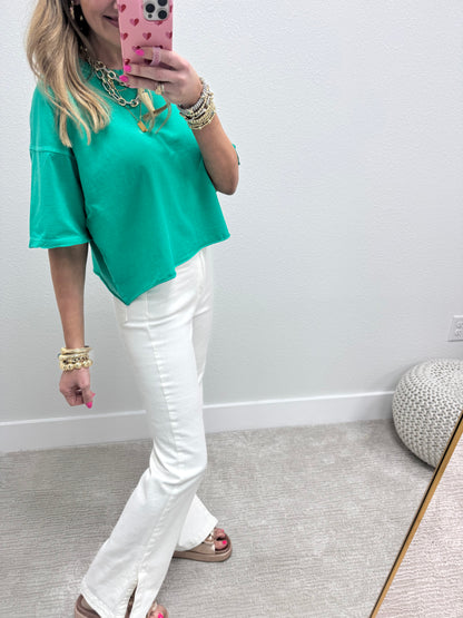 Kelly Green Washed Cropped Boxy Short Sleeve FS