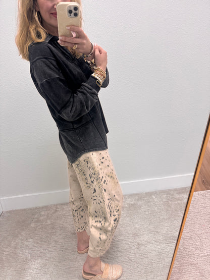 Black Mineral Washed French Terry Knit Top