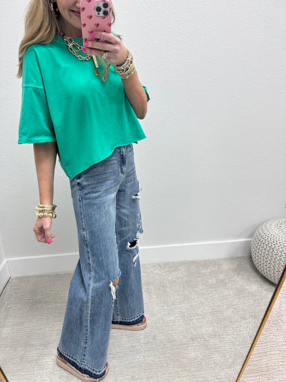 Distressed High Rise Vintage Wide Leg Jeans FS