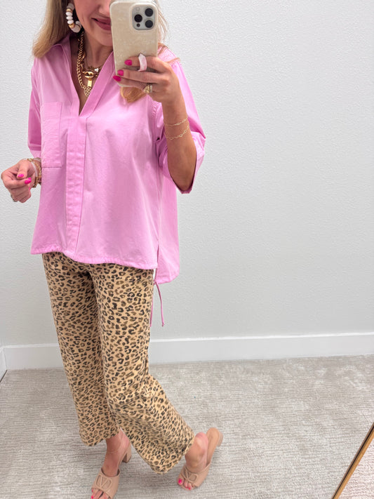 Pink Side Tie Half Sleeve