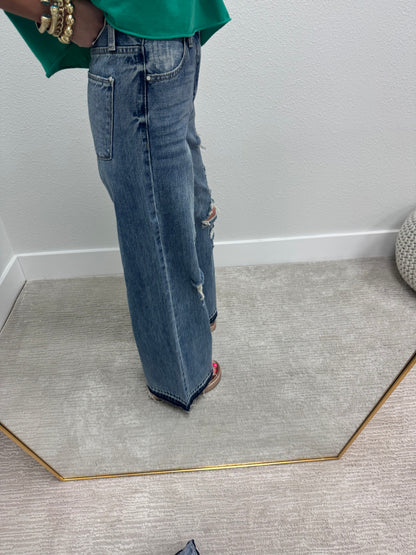 Distressed High Rise Vintage Wide Leg Jeans FS