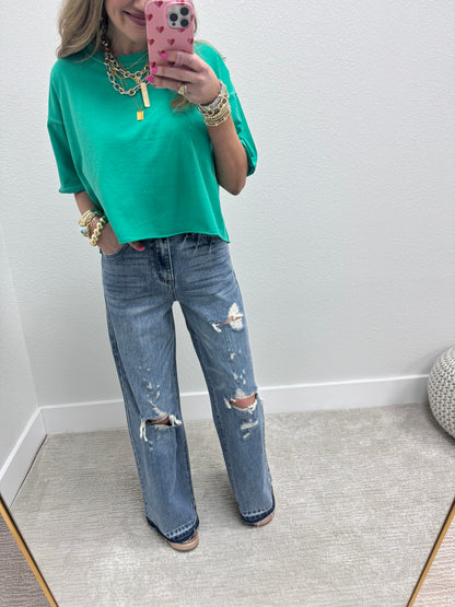 Distressed High Rise Vintage Wide Leg Jeans FS