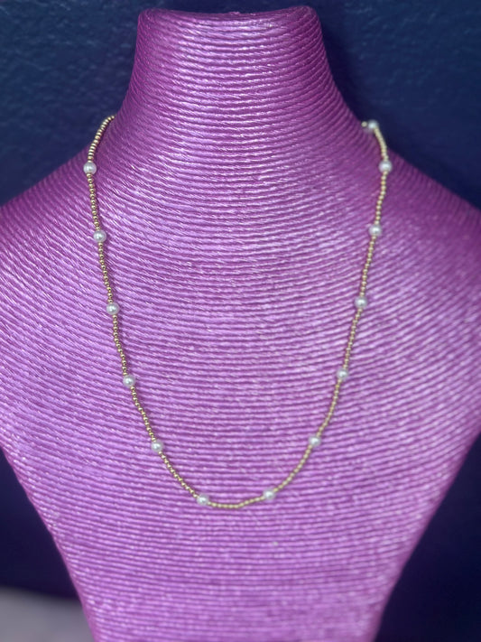 Gold and Silver Bead Necklace With Pearls