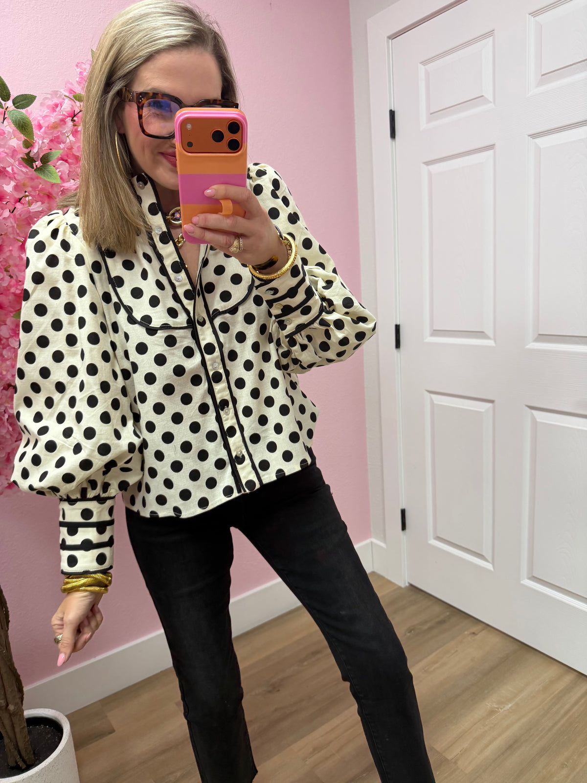 Off White Black Polka Dot Top