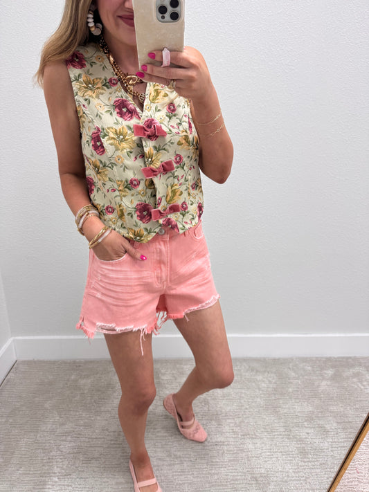 Floral Bow Front Vest