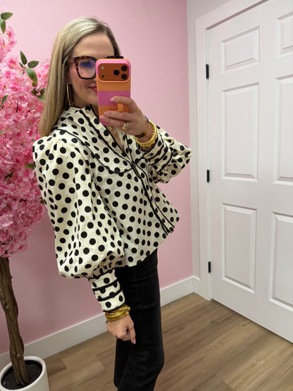 Off White Black Polka Dot Top