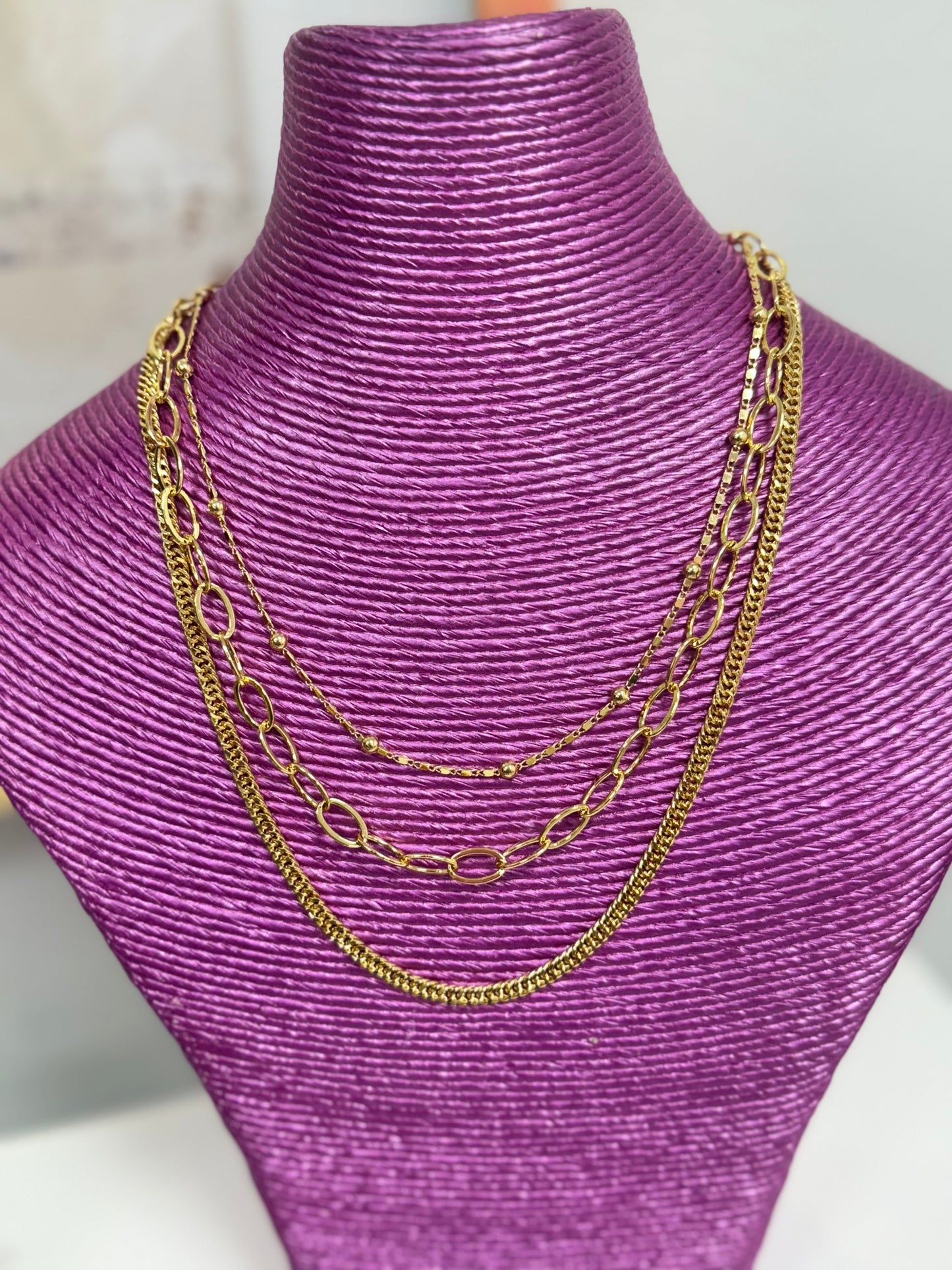 Gold Three Strand Multi Clasp Necklace (2 different styles!)