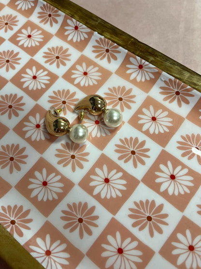 Teardrop Earring with Pearl Ball (Gold & Silver)