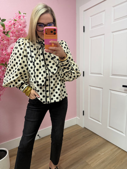 Off White Black Polka Dot Top