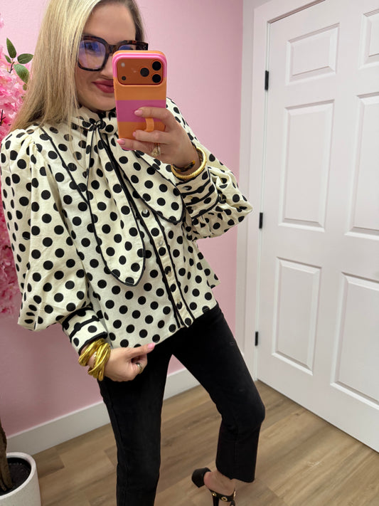 Off White Black Polka Dot Top