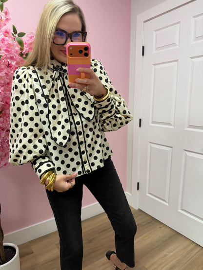 Off White Black Polka Dot Top