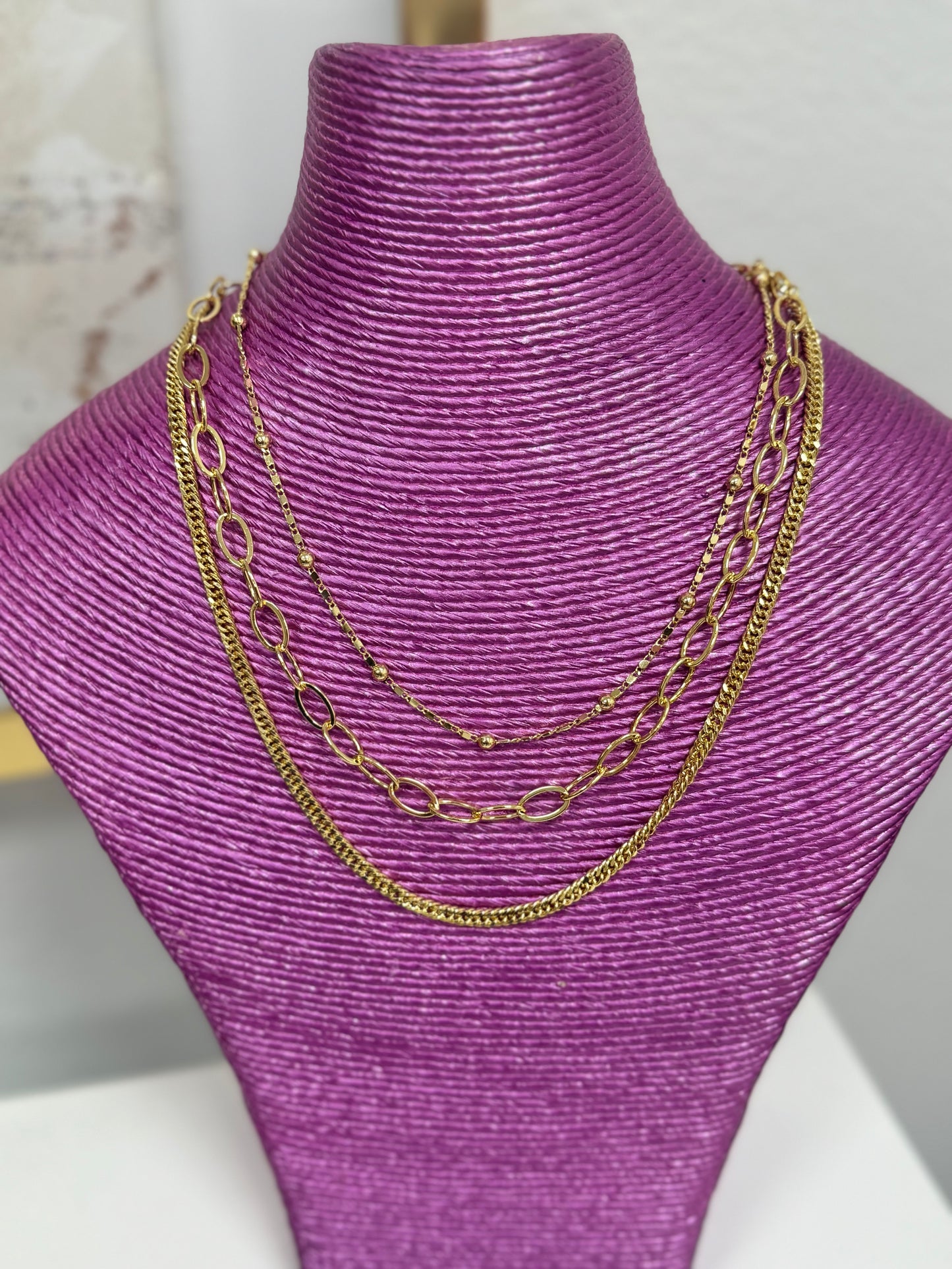 Gold Three Strand Multi Clasp Necklace (2 different styles!)