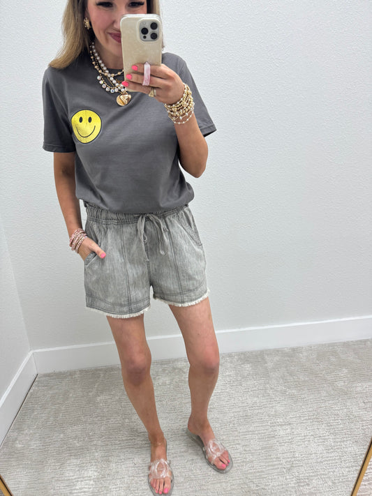 Gray Smiley Jesus Loves You Graphic Tee