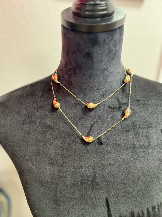 Long Gold Teardrop Necklace