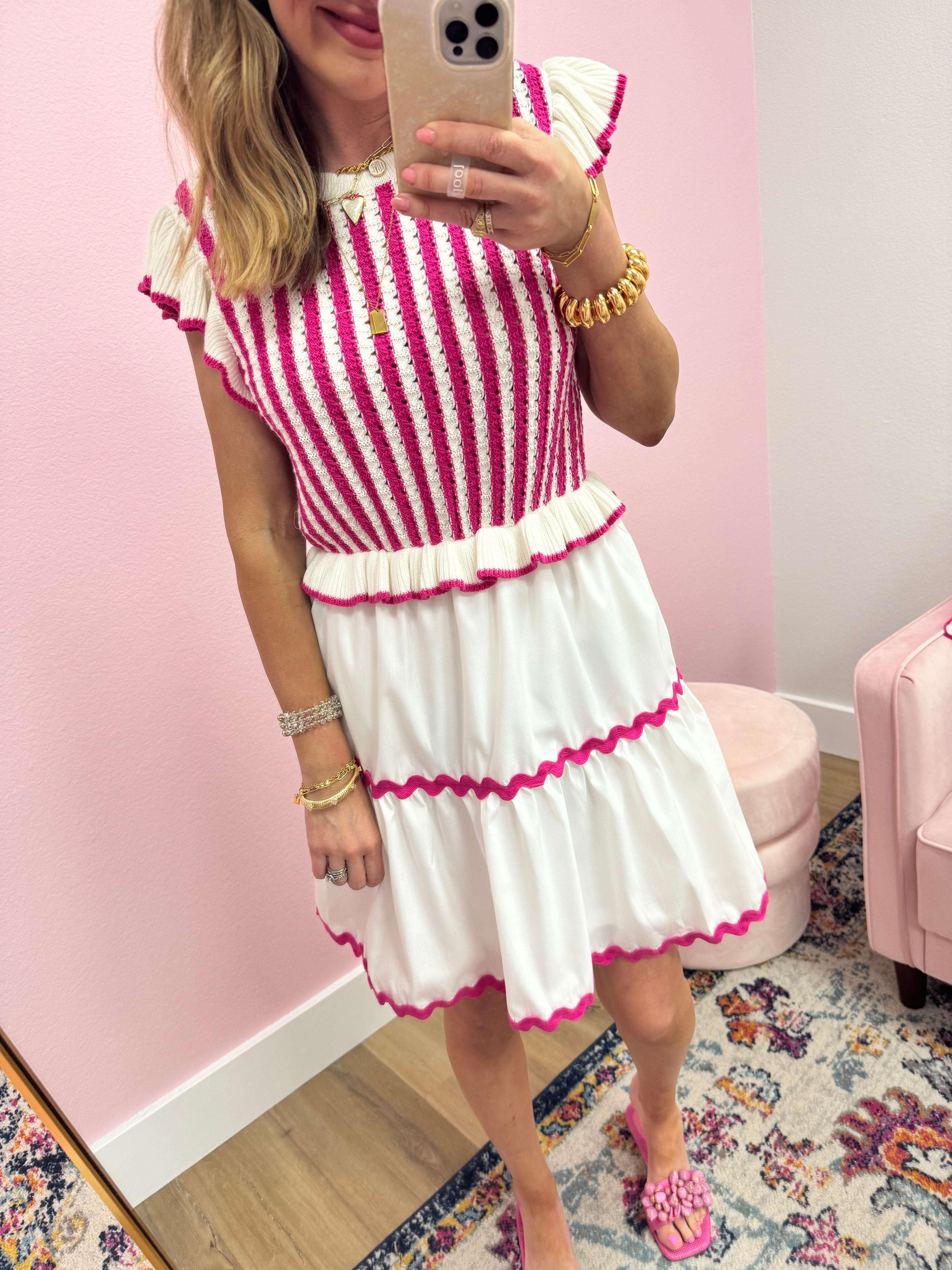Pink and White Sweater Top Dress