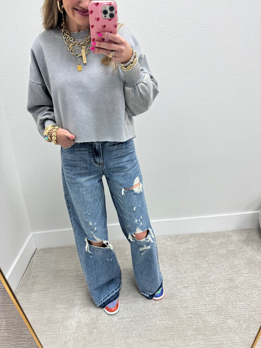 Sleet Acid Washed Crop Pullover FS