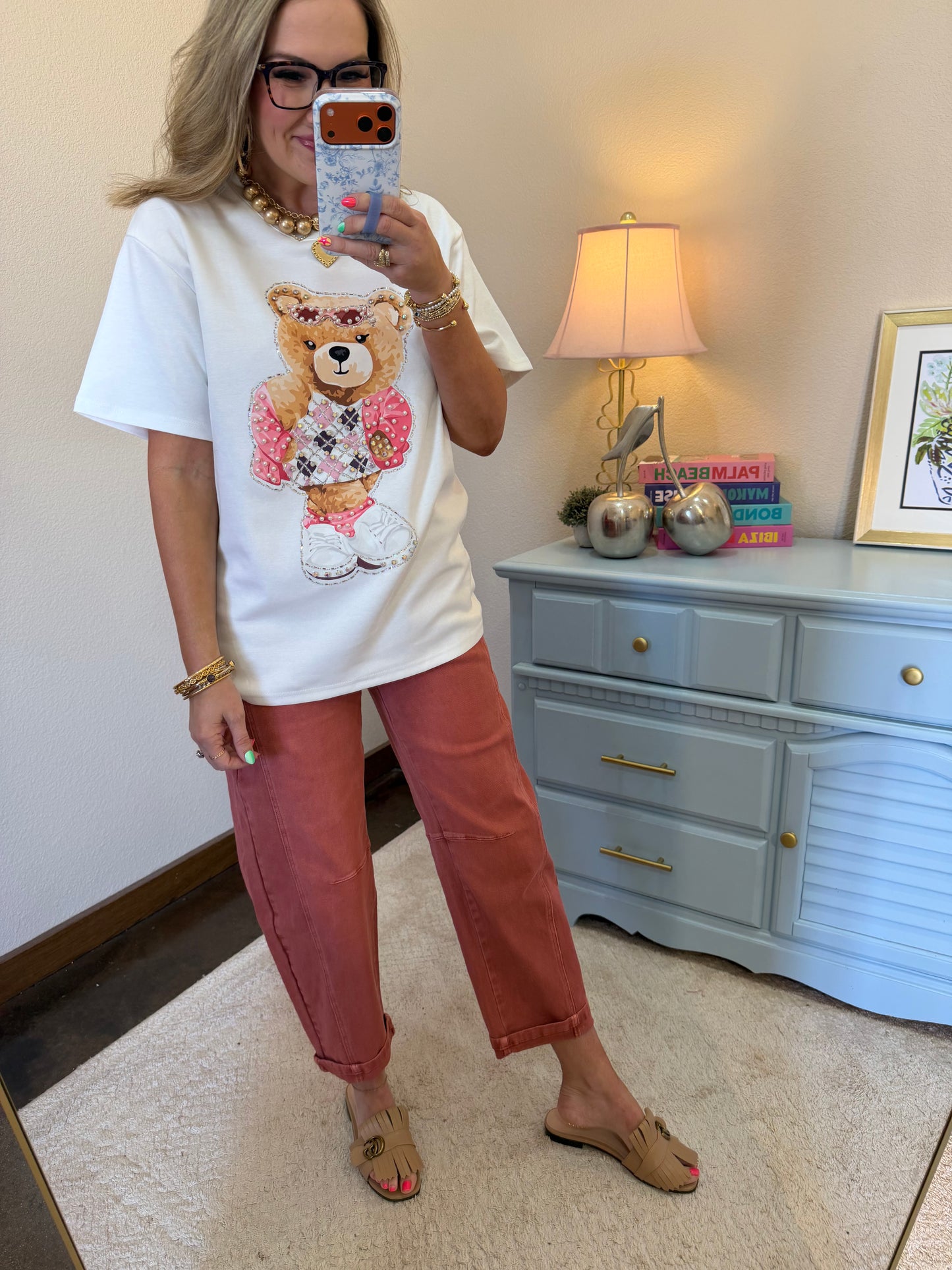 White Sunglass Teddy Graphic Tee- One Size