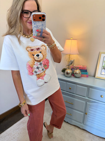 White Sunglass Teddy Graphic Tee- One Size