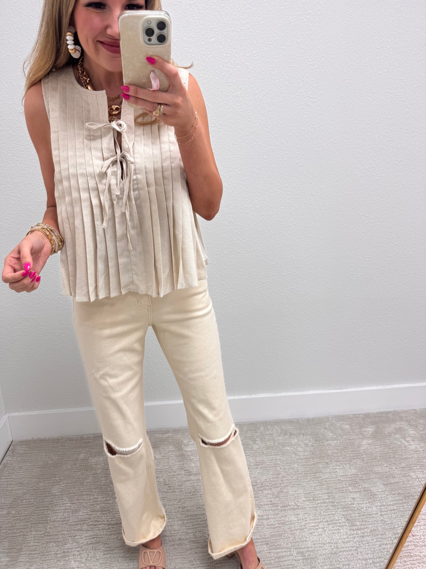 Cream Pleated Top