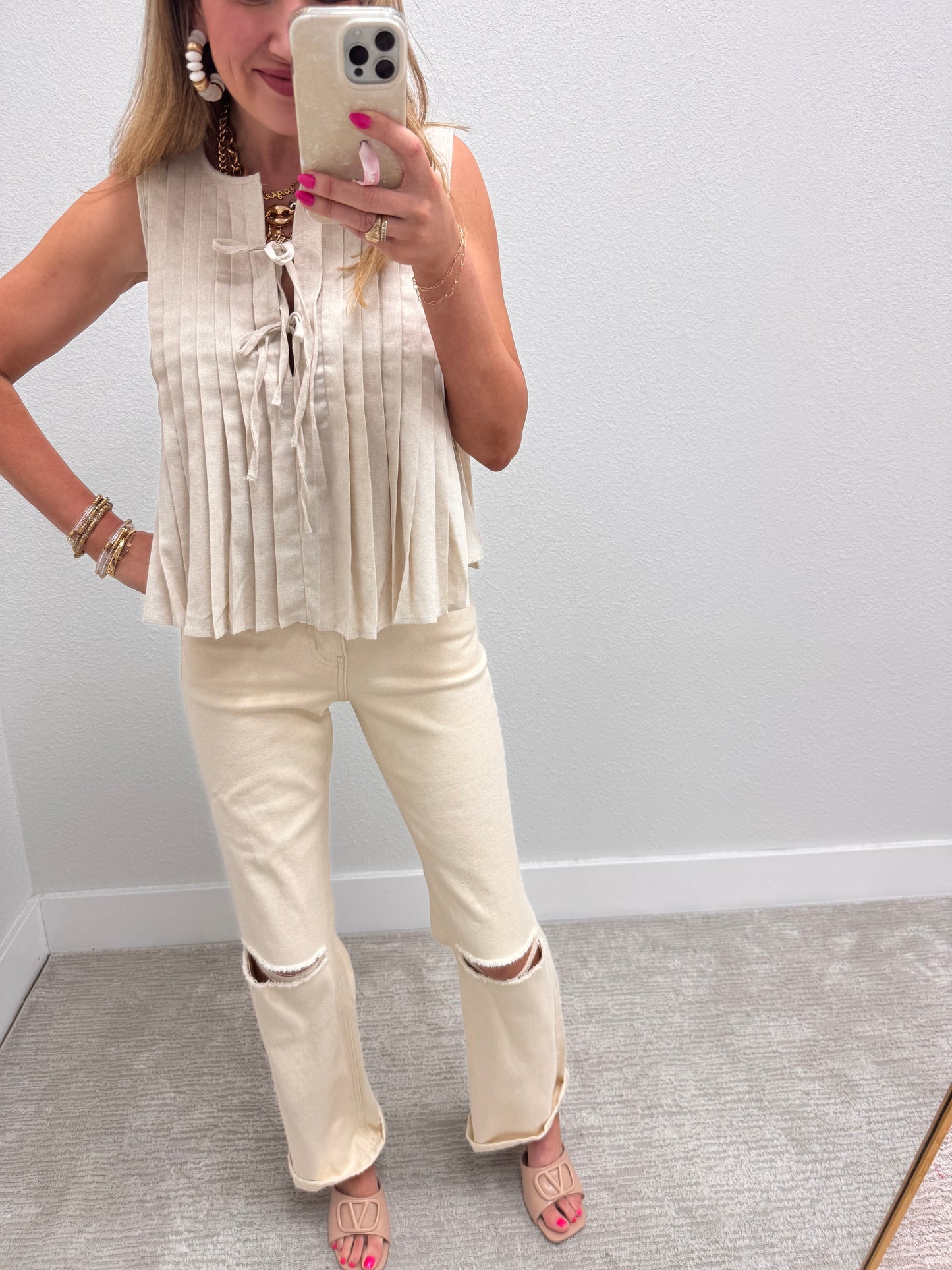 Cream Pleated Top