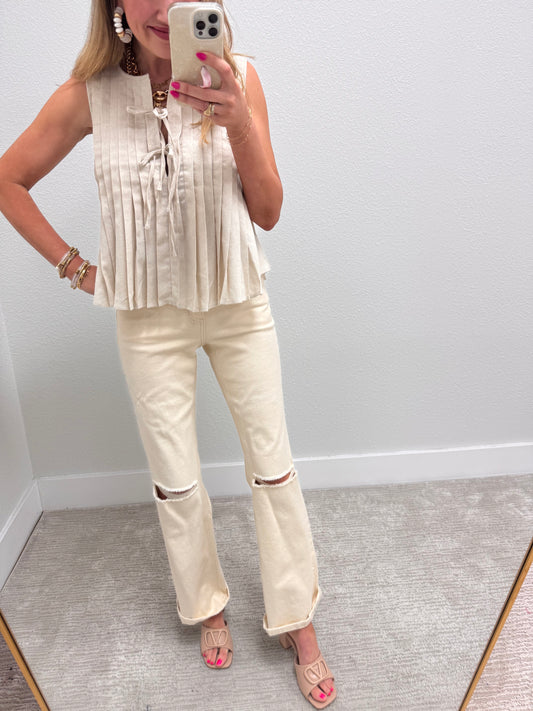 Cream Pleated Top