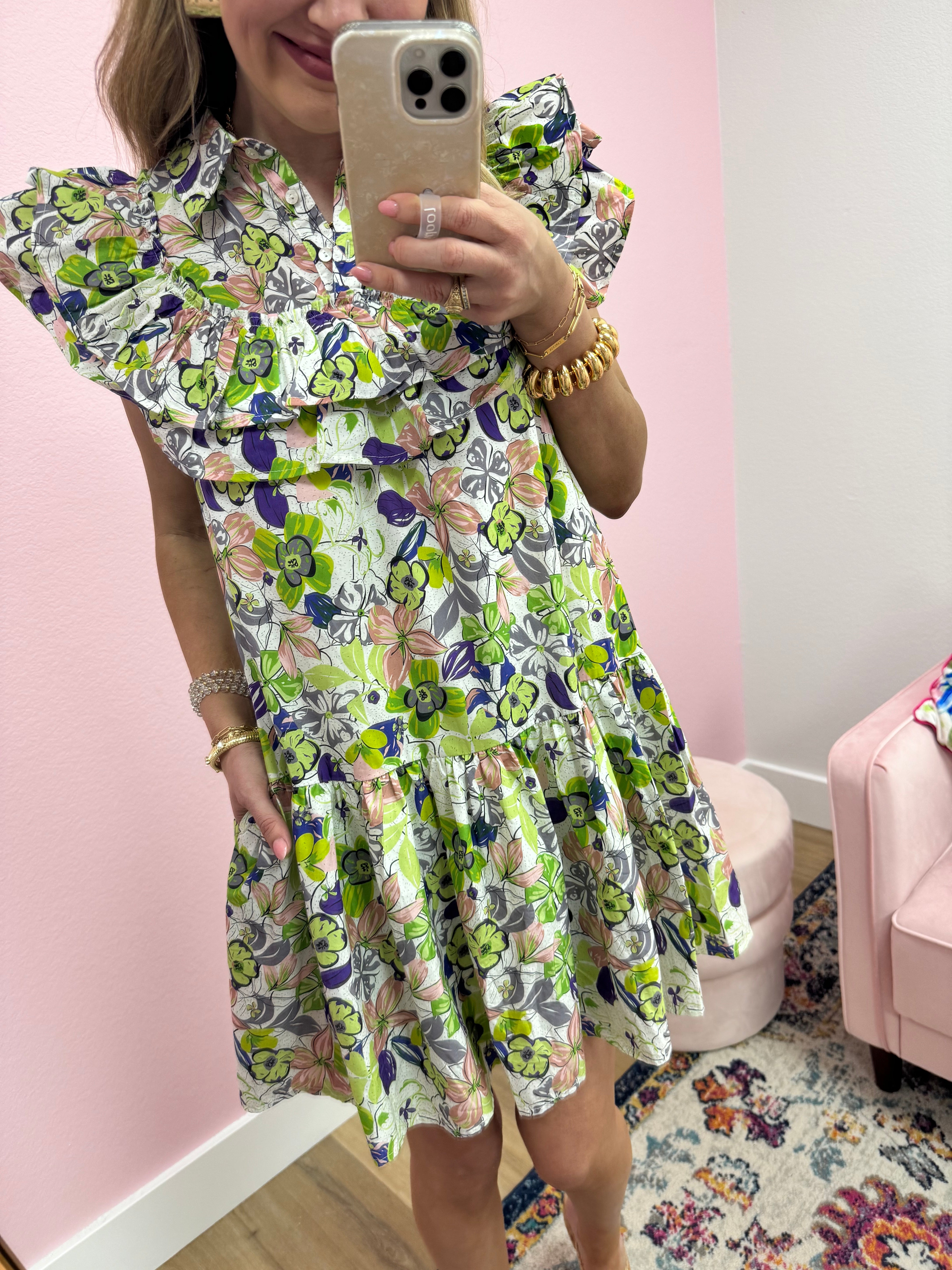 Lime and Purple Multi Print Dress