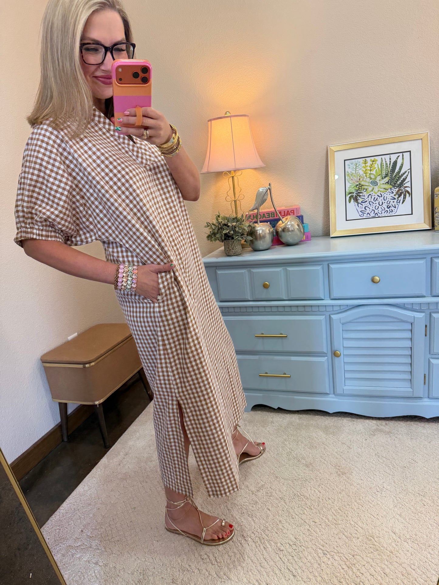 Camel Gingham Dress