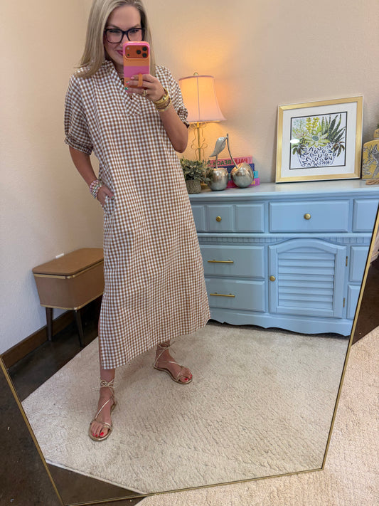 Camel Gingham Dress