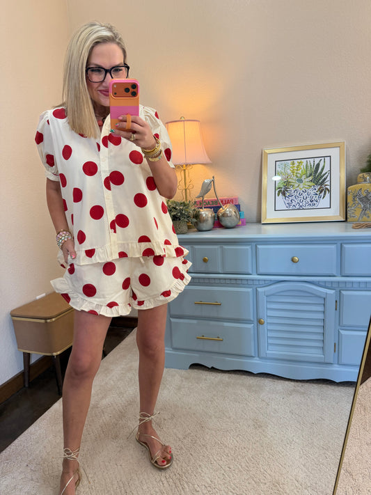 Cream and Red Polka Dot Ruffle Set