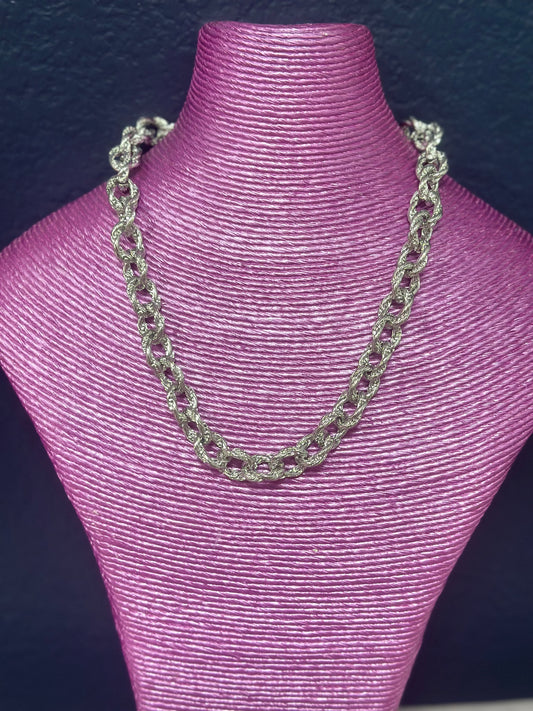 Silver Textured Round Link Necklace FS