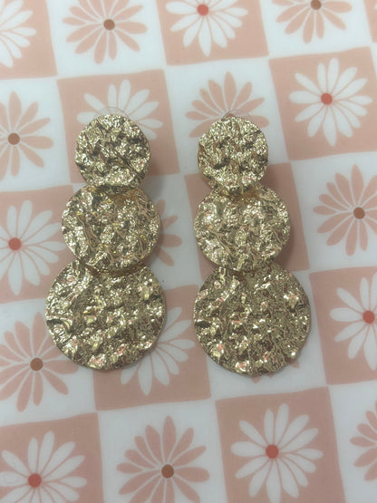 Gold Hammered Triple Drop Down Earrings