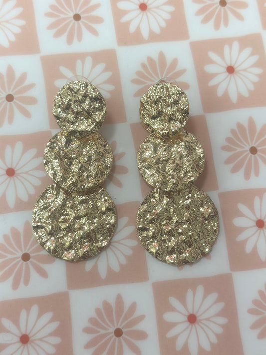 Gold Hammered Triple Drop Down Earrings