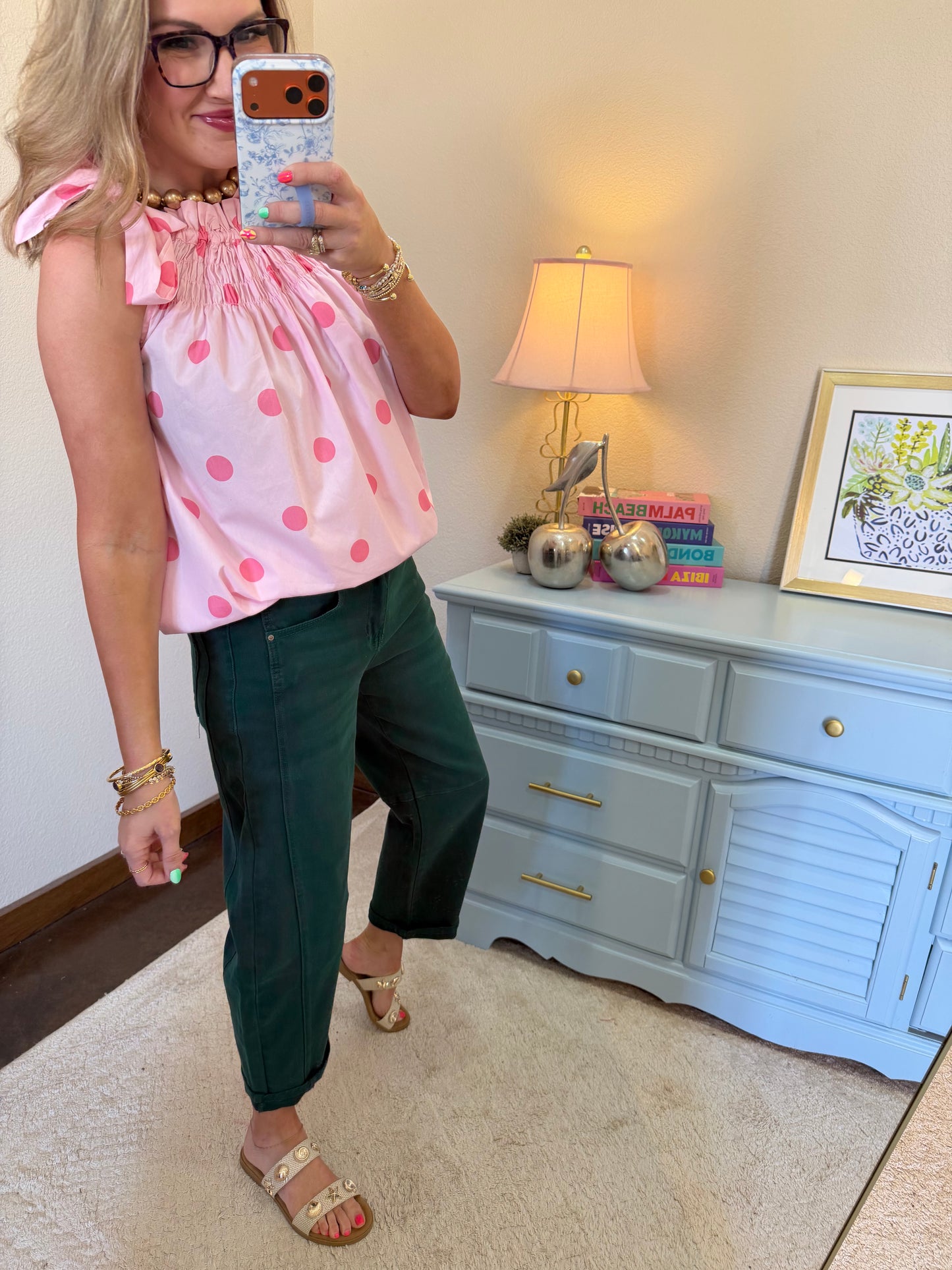 Hunter Green Barrel- Leg Cropped Color Denim Pants