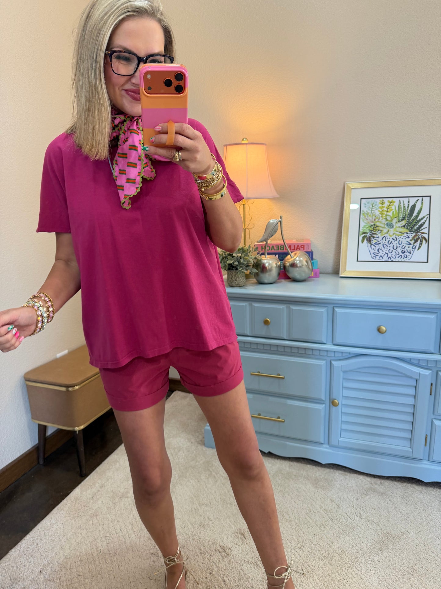 Plum Pink Shoreline Two Piece Short Set