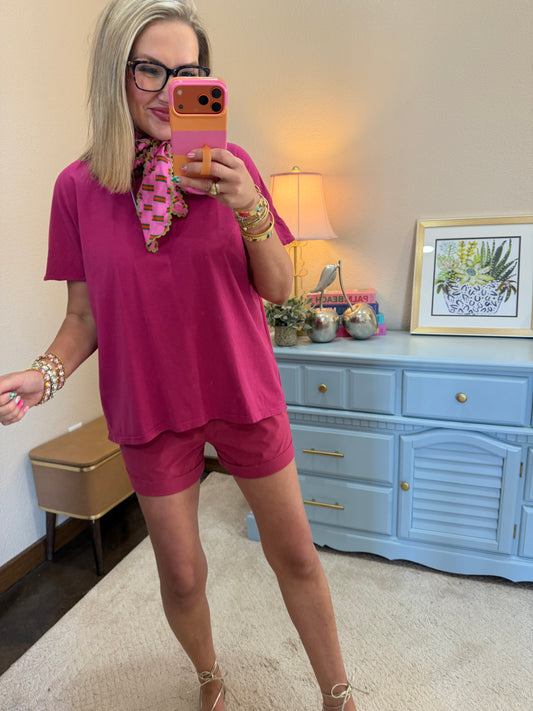 Plum Pink Shoreline Two Piece Short Set