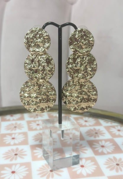 Gold Hammered Triple Drop Down Earrings